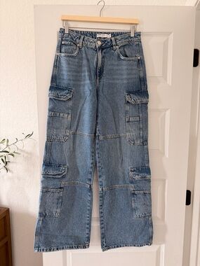Garage Light Blue Wide-Leg Cargo Jeans